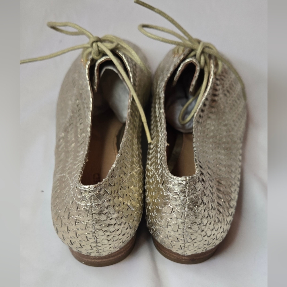 Anthropologie Rowan Reed Newbury Woven Sheep Leather Gold Women's 9 Oxford Shoes - Picture 6 of 9